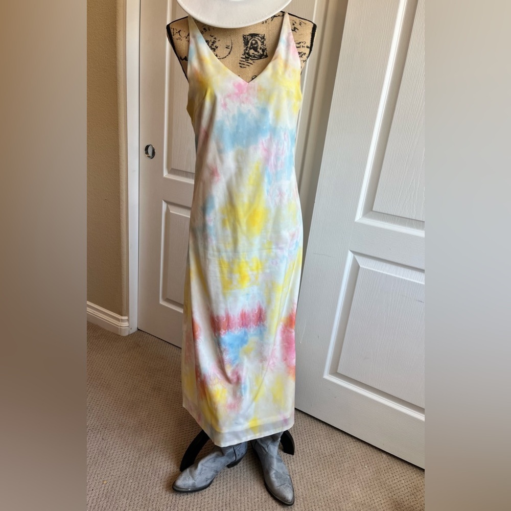On Twelfth Pastel Tie-Dye Satin Midi Slip Dress - Picture 4 of 9